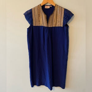 Rungolee Blue and Gold Beaded Dress Size XS